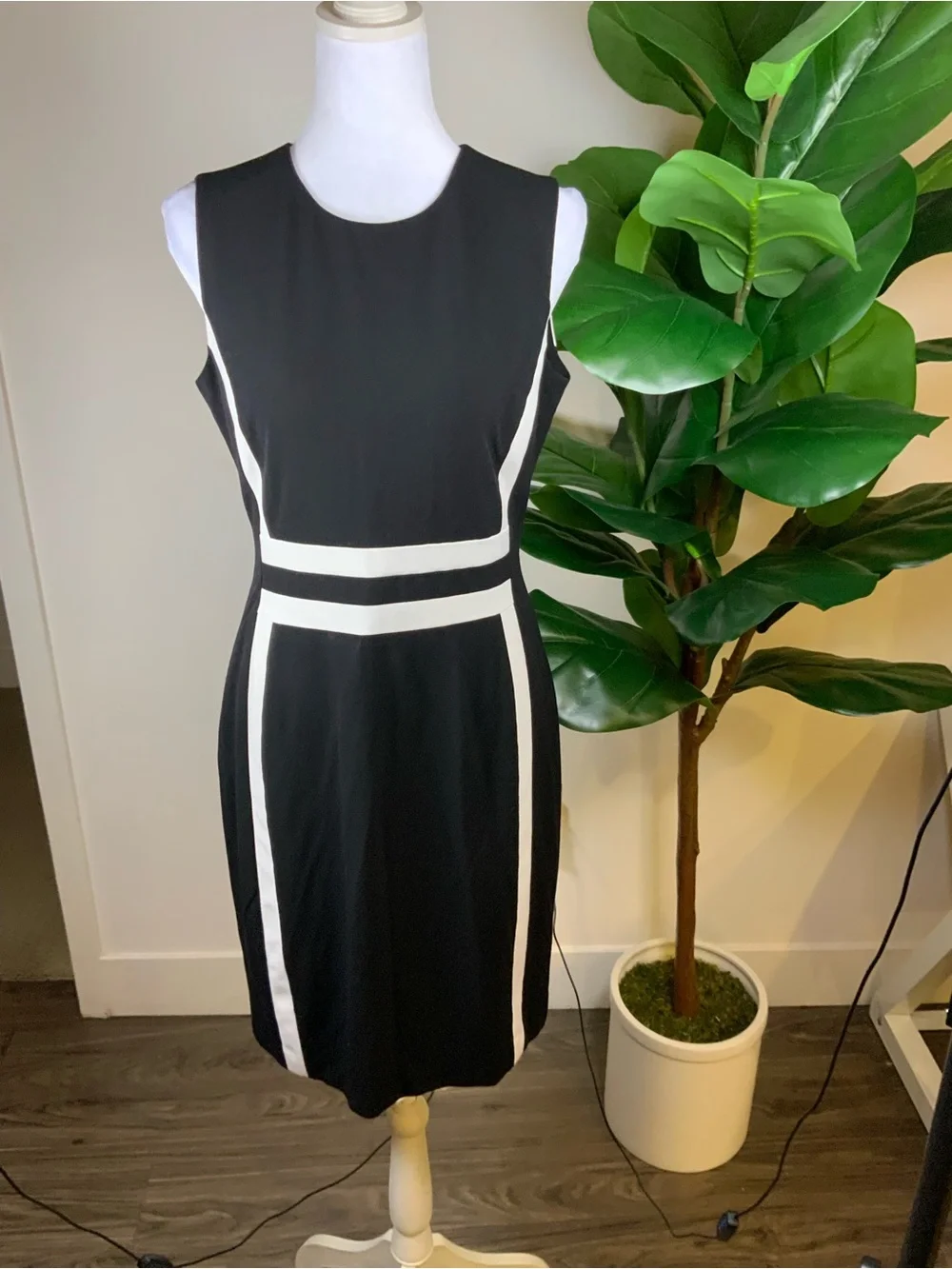 Calvin Klein Black Sheath Dress with White Contrast Panels